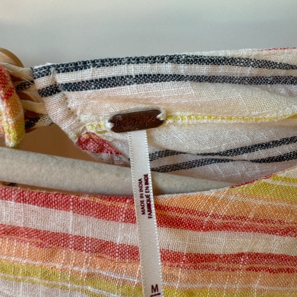 FREE PEOPLE Summer Nights Linen Striped Mini Dress Cream Orange M - Picture 3 of 6